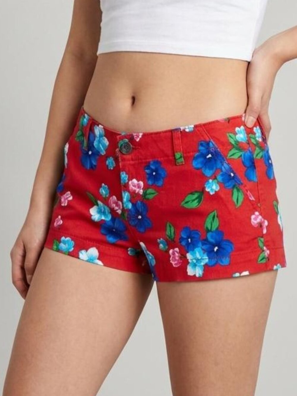 Hollister Red Tropical Floral Shorts Micro Mini Y2K